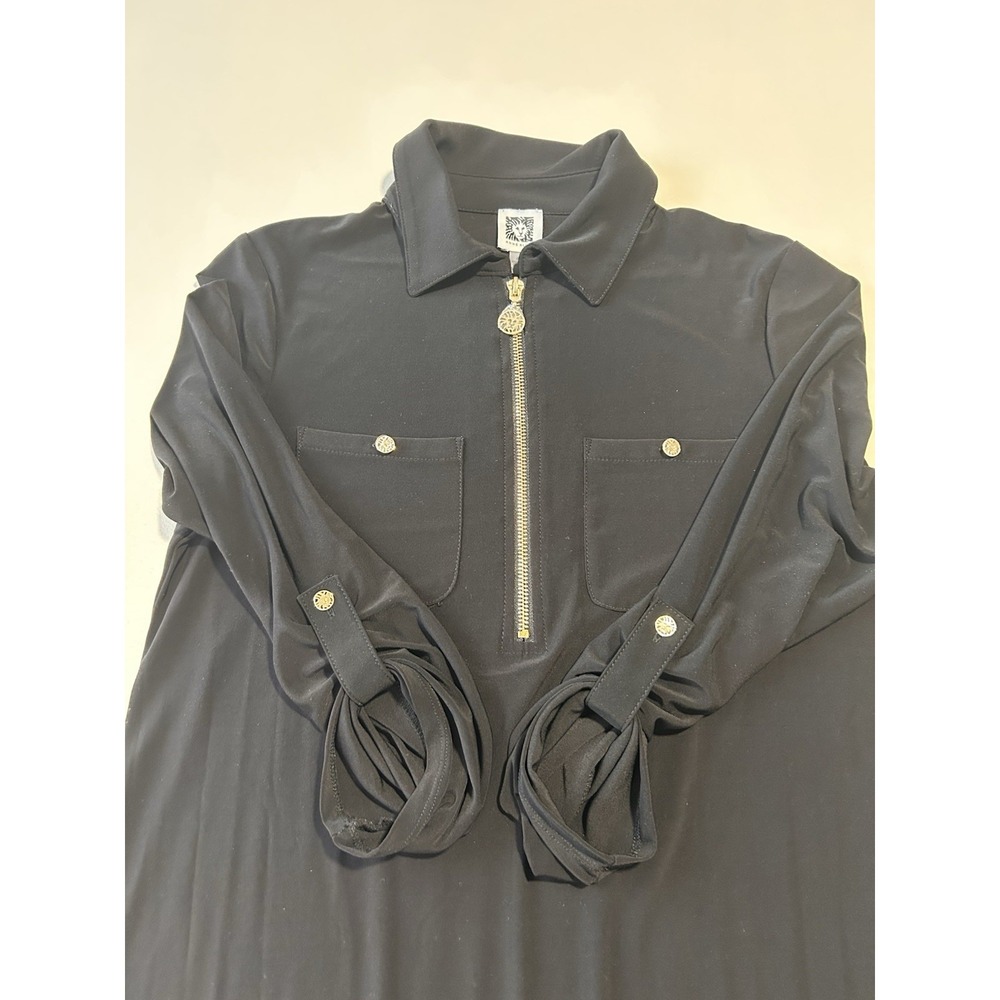 Anne Klein Women's 4 Black Zip Front Belted Shirt Dress Gold Hardware NWOT - Picture 10 of 10